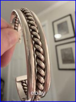 26g Vintage Sterling Silver Native American Rope Cuff Bracelet 6.25 11mm Wide