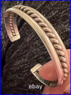 26g Vintage Sterling Silver Native American Rope Cuff Bracelet 6.25 11mm Wide