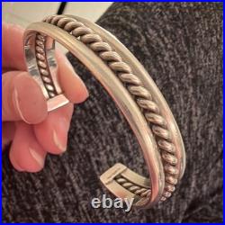 26g Vintage Sterling Silver Native American Rope Cuff Bracelet 6.25 11mm Wide