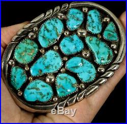 3 3/8 SOLID & Amazing Old Pawn Navajo Cluster TURQUOISE Sterling Belt Buckle