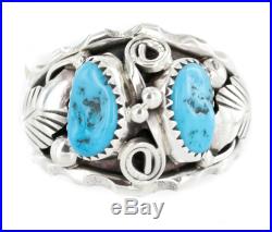 $350Tag Navajo. 925 Sterling Silver Natural Turquoise Native American Men's Ring
