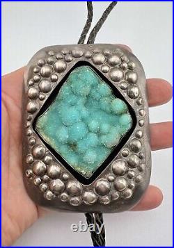 4 Massive Vtg Navajo Sterling Silver Blue Druzy Quartz Bolo Tie 134.3g