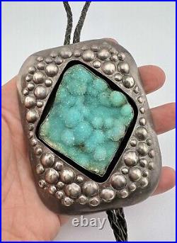 4 Massive Vtg Navajo Sterling Silver Blue Druzy Quartz Bolo Tie 134.3g