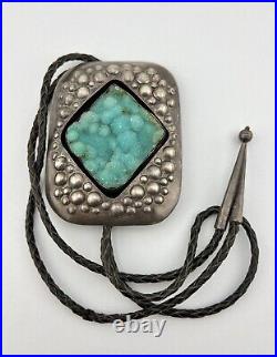 4 Massive Vtg Navajo Sterling Silver Blue Druzy Quartz Bolo Tie 134.3g