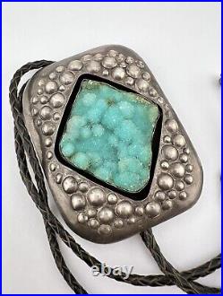 4 Massive Vtg Navajo Sterling Silver Blue Druzy Quartz Bolo Tie 134.3g