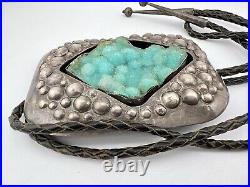 4 Massive Vtg Navajo Sterling Silver Blue Druzy Quartz Bolo Tie 134.3g