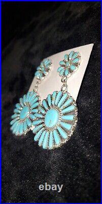 #461 Native Amer Sterling Silver Navajo Handmade Faux Turquoise Cluster Earring