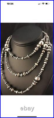 48 Long Navajo Pearls Mixed Bead Sterling Silver Necklace