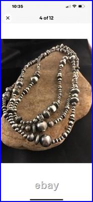 48 Long Navajo Pearls Mixed Bead Sterling Silver Necklace