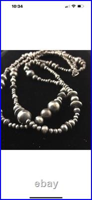 48 Long Navajo Pearls Mixed Bead Sterling Silver Necklace