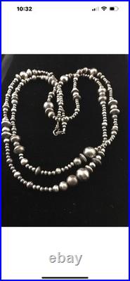 48 Long Navajo Pearls Mixed Bead Sterling Silver Necklace