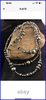 48 Long Navajo Pearls Mixed Bead Sterling Silver Necklace