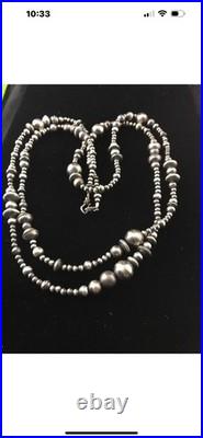 48 Long Navajo Pearls Mixed Bead Sterling Silver Necklace