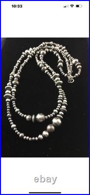 48 Long Navajo Pearls Mixed Bead Sterling Silver Necklace