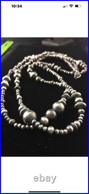 48 Long Navajo Pearls Mixed Bead Sterling Silver Necklace