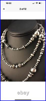 48 Long Navajo Pearls Mixed Bead Sterling Silver Necklace