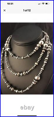 48 Long Navajo Pearls Mixed Bead Sterling Silver Necklace