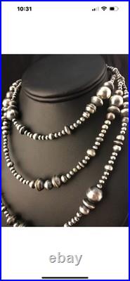 48 Long Navajo Pearls Mixed Bead Sterling Silver Necklace