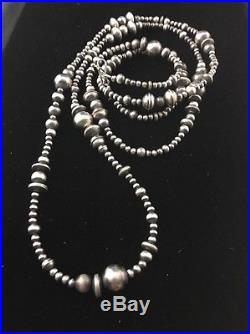 48 Long Navajo Pearls Native American Sterling Silver Necklace Gift