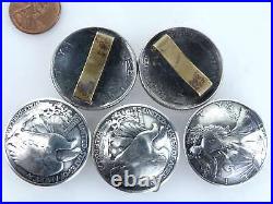 5 Vintage Navajo Sterling Silver Half dollar conchos