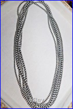 60 Inch Sterling Silver Navajo Pearl Necklace 3 Strands 3, 4 and 6mm Beads