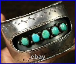 7.5 Inch OLD PAWN Solid NAVAJO Handmade Sterling TURQUOISE Men's Heavy Bracelet