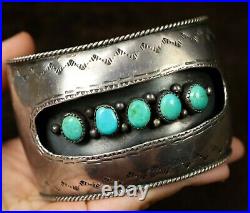 7.5 Inch OLD PAWN Solid NAVAJO Handmade Sterling TURQUOISE Men's Heavy Bracelet