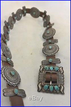 7.7ozt GARY REEVES 25 TURQUOISE signed Navajo CONCHO BELT buckle Sterling Silver