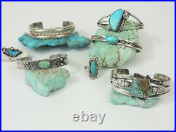 7 PIECE LOT Old Pawn Navajo Zuni Sterling Silver Turquoise 5 Bracelets &2 Rings