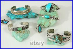 7 PIECE LOT Old Pawn Navajo Zuni Sterling Silver Turquoise 5 Bracelets &2 Rings