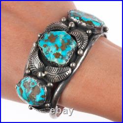 7 Vintage Navajo Morenci turquoise Sterling silver 3 stone cuff bracelet
