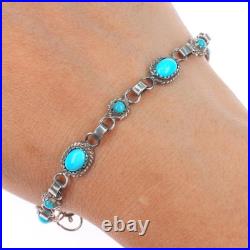 8 RLE Navajo sterling silver turquoise vintage petite link bracelet