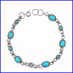 8 RLE Navajo sterling silver turquoise vintage petite link bracelet