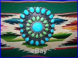 $850Navajo Turquoise Gaspeite Circle Of Life Cluster Cuff BraceletRocki Gorman
