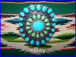 $850Navajo Turquoise Gaspeite Circle Of Life Cluster Cuff BraceletRocki Gorman