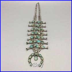 A Beautiful, STATEMENT Turquoise and Sterling Silver Squash Blossom Necklace