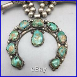 A Beautiful, STATEMENT Turquoise and Sterling Silver Squash Blossom Necklace