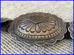 A+ Classic Old Pawn Navajo Southwestern Sterling Silver Concho Belt & Buckle