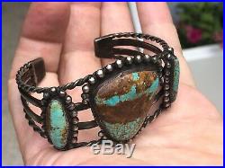 A+ Old Pawn Navajo Cuff Bracelet Matrix Ribbon Turquoise & Sterling Silver