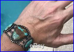 A+ Old Pawn Navajo Cuff Bracelet Matrix Ribbon Turquoise & Sterling Silver