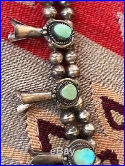 A+ Old Pawn Navajo Southwest Squash Blossom Necklace Sterling Silver & Turquoise