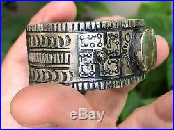A+ Old Pawn Whirling Logs Navajo Mossy Turquoise & Sterling Silver Cuff Bracelet