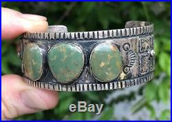 A+ Old Pawn Whirling Logs Navajo Mossy Turquoise & Sterling Silver Cuff Bracelet