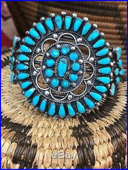 A+ Vintage Teardrop Zuni / Navajo Turquoise & Sterling Silver Cuff Bracelet
