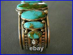 AL JAKE Native American Navajo Royston Turquoise Row Sterling Silver Bracelet