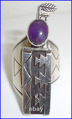 ALICE PLATERO Navajo Sterling Silver & Amethyst Modernist Ring Size 6.75