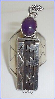 ALICE PLATERO Navajo Sterling Silver & Amethyst Modernist Ring Size 6.75