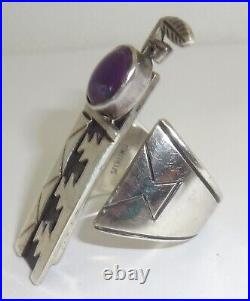 ALICE PLATERO Navajo Sterling Silver & Amethyst Modernist Ring Size 6.75