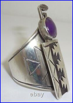 ALICE PLATERO Navajo Sterling Silver & Amethyst Modernist Ring Size 6.75