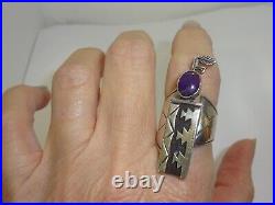 ALICE PLATERO Navajo Sterling Silver & Amethyst Modernist Ring Size 6.75